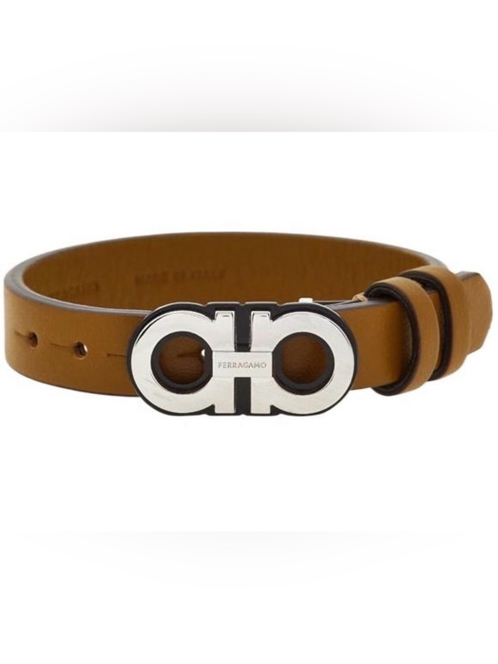 Salvatore Ferragamo Sand/Tan Leather Bracelet with Silver Gancio Buckle new
